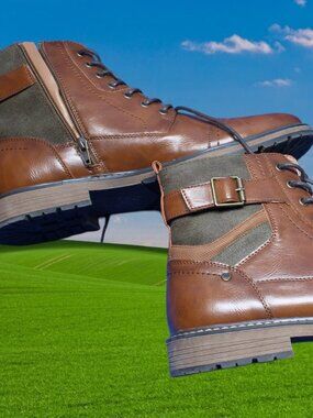 Madden By Steve Madden Boots Torint Men's Size 12 Lace Up Zipper Buckle Cognac